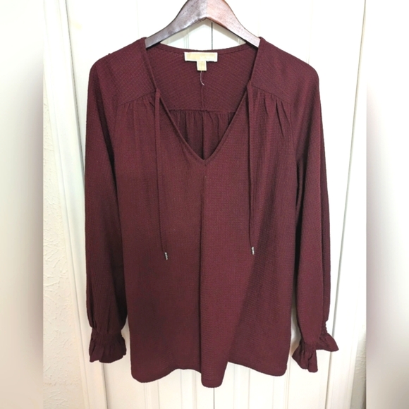 Michael Kors Long Sleeve Peasant Style Blouse Merlot/Burgundy - Picture 7 of 15